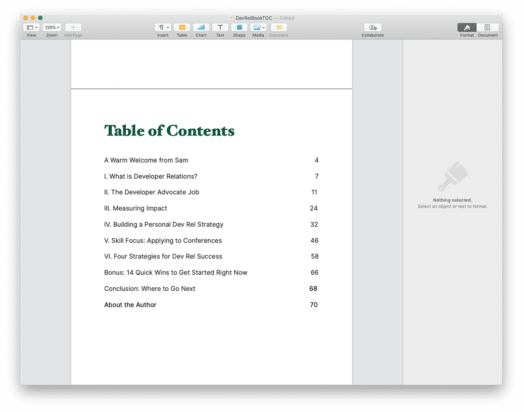 Pages Table of Contents